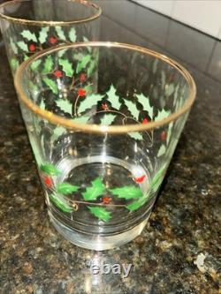Lenox Holiday Double On Rocks Holly Berry Christmas Old Fashioned Glass Set of 8
