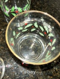 Lenox Holiday Double On Rocks Holly Berry Christmas Old Fashioned Glass Set of 8