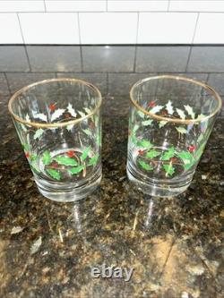Lenox Holiday Double On Rocks Holly Berry Christmas Old Fashioned Glass Set of 8