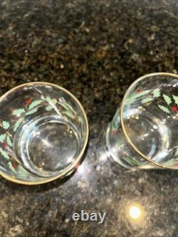 Lenox Holiday Double On Rocks Holly Berry Christmas Old Fashioned Glass Set of 8
