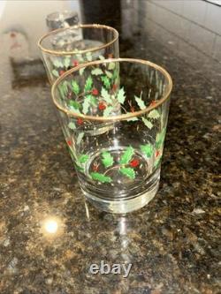 Lenox Holiday Double On Rocks Holly Berry Christmas Old Fashioned Glass Set of 8