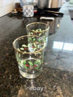 Lenox Holiday Double On Rocks Holly Berry Christmas Old Fashioned Glass Set of 8