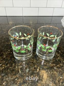 Lenox Holiday Double On Rocks Holly Berry Christmas Old Fashioned Glass Set of 8