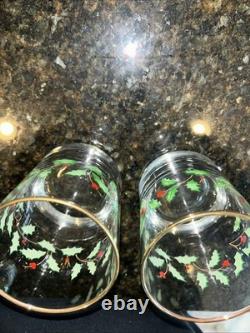 Lenox Holiday Double On Rocks Holly Berry Christmas Old Fashioned Glass Set of 8