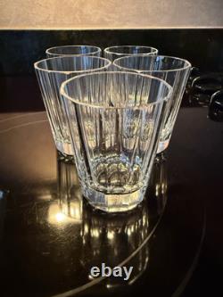 Lot Of 5 Lead Cut Crystal Whisky Glasses Double Old Fashioned Monaco Pattern