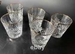 Lot Of 5 Rogaska Richmond Double Old Fashioned Glasses With Gold Rims