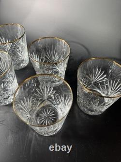 Lot Of 5 Rogaska Richmond Double Old Fashioned Glasses With Gold Rims