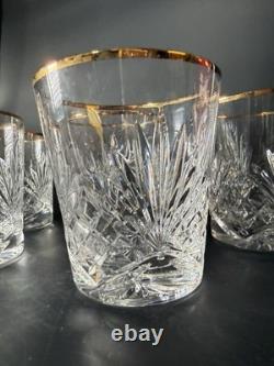 Lot Of 5 Rogaska Richmond Double Old Fashioned Glasses With Gold Rims