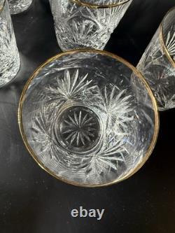 Lot Of 5 Rogaska Richmond Double Old Fashioned Glasses With Gold Rims