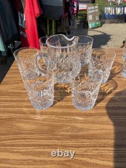 Lot of 6 Lismore Waterford Double Old Fashioned Glasses and 6 1/4 Pitcher