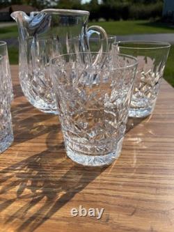 Lot of 6 Lismore Waterford Double Old Fashioned Glasses and 6 1/4 Pitcher