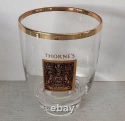 Lot of 8 Thorne's Scotch Whisky Double Old Fashioned Glasses Set Gold Rims & Box