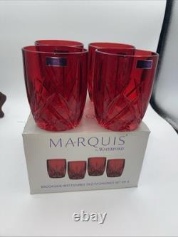 MARQUIS By WATERFORD Brookside Crystal Red Double Old Fashioned Set Of 4 New