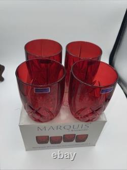MARQUIS By WATERFORD Brookside Crystal Red Double Old Fashioned Set Of 4 New