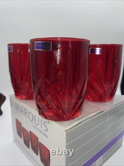MARQUIS By WATERFORD Brookside Crystal Red Double Old Fashioned Set Of 4 New