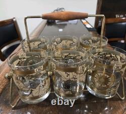 MCM Cera 12Pc WORLD MAP Double Old Fashioned Cocktail & Shot Glasses WithCaddy