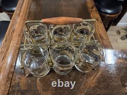 MCM Cera 12Pc WORLD MAP Double Old Fashioned Cocktail & Shot Glasses WithCaddy
