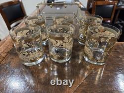 MCM Cera 12Pc WORLD MAP Double Old Fashioned Cocktail & Shot Glasses WithCaddy