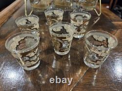MCM Cera 12Pc WORLD MAP Double Old Fashioned Cocktail & Shot Glasses WithCaddy