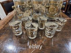 MCM Cera 12Pc WORLD MAP Double Old Fashioned Cocktail & Shot Glasses WithCaddy