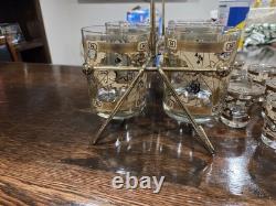 MCM Cera 12Pc WORLD MAP Double Old Fashioned Cocktail & Shot Glasses WithCaddy