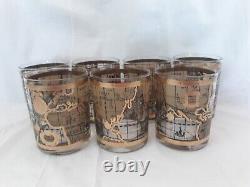 MCM Cera 22K World Map Double Old Fashioned Cocktail Glasses, Excellent, Set/7