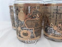 MCM Cera 22K World Map Double Old Fashioned Cocktail Glasses, Excellent, Set/7