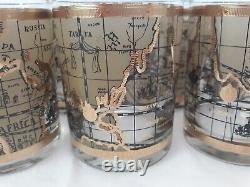 MCM Cera 22K World Map Double Old Fashioned Cocktail Glasses, Excellent, Set/7