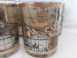 MCM Cera 22K World Map Double Old Fashioned Cocktail Glasses, Excellent, Set/7