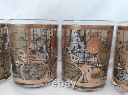 MCM Cera 22K World Map Double Old Fashioned Cocktail Glasses, Excellent, Set/7