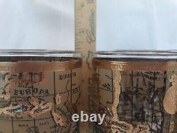 MCM Cera 22K World Map Double Old Fashioned Cocktail Glasses, Excellent, Set/7