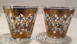 MCM Culver Valencia Turquoise Flared Double Old Fashioned Glasses Set Of 7