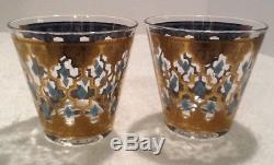 MCM Culver Valencia Turquoise Flared Double Old Fashioned Glasses Set Of 7