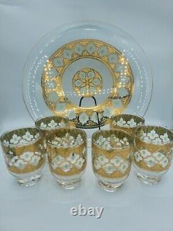 MCM Set 6 Culver Valencia Footed Double Old Fashioned Cocktail Glasses & Platter