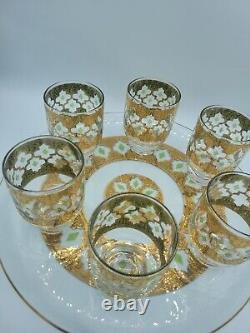 MCM Set 6 Culver Valencia Footed Double Old Fashioned Cocktail Glasses & Platter