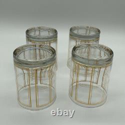 MCM Signed Georges Briard Gold Plaid Double Old Fashioned Tumblers Set 4 Read