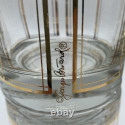 MCM Signed Georges Briard Gold Plaid Double Old Fashioned Tumblers Set 4 Read