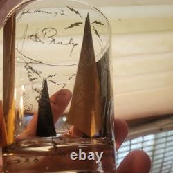 MCM Vintage Cera Double Old Fashioned Glasses Chicago Showmanship Station Gold