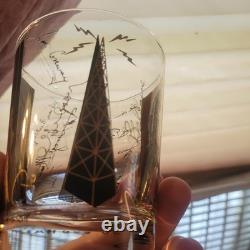 MCM Vintage Cera Double Old Fashioned Glasses Chicago Showmanship Station Gold