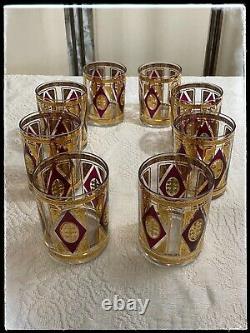 MCM Vintage Set of 8 Culver CUV48 22k Gold Double Old Fashioned Cocktail Glasses