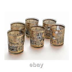 MINT Set of 6 Vintage CERA 22k Gold World Map Double Old Fashioned Glasses