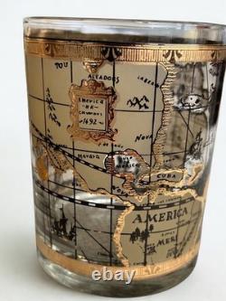 MINT Set of 6 Vintage CERA 22k Gold World Map Double Old Fashioned Glasses