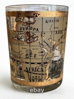 MINT Set of 6 Vintage CERA 22k Gold World Map Double Old Fashioned Glasses
