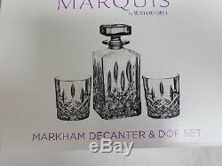 Marquis Waterford Double Old Fashioned Glasses Pair & Square Decanter Set
