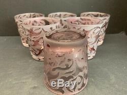 Michael Weems Elise 2006 Pink Martini Glass Double Old Fashioned Signed Set Of 6