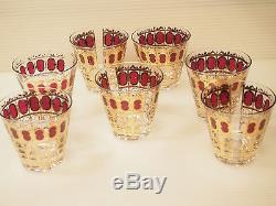 Mid Century Culver Barware Set of 7 Double Old Fashioned Cocktail Glasses/ 22K G