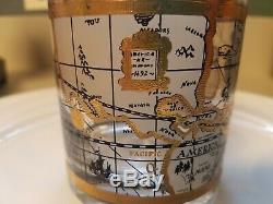 Mid Century Old World Map Double Old Fashioned Low Ball Rock Glasses Set of 8