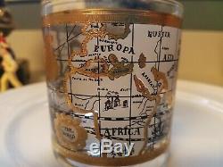 Mid Century Old World Map Double Old Fashioned Low Ball Rock Glasses Set of 8