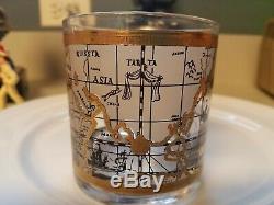 Mid Century Old World Map Double Old Fashioned Low Ball Rock Glasses Set of 8
