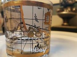 Mid Century Old World Map Double Old Fashioned Low Ball Rock Glasses Set of 8